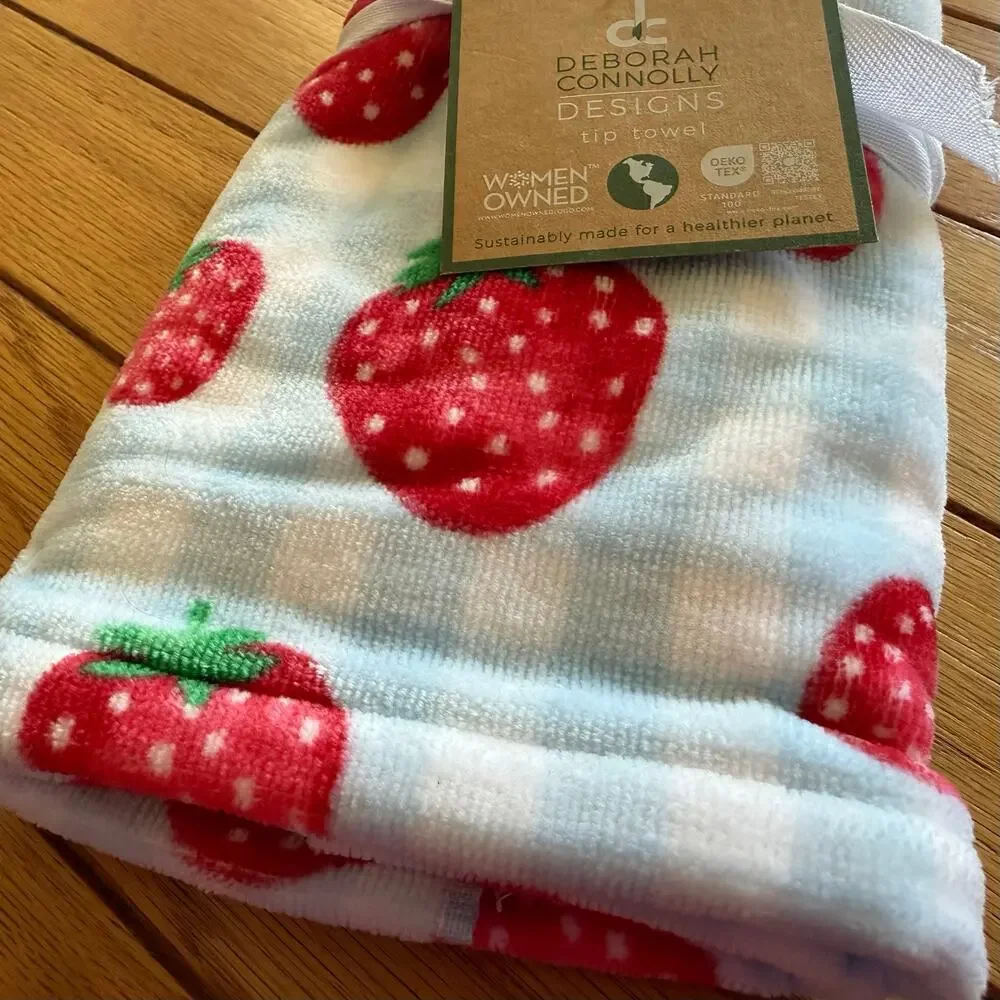 NWT Deborah Connolly Designs Strawberry Tip Towel | Women-Owned OEKO-TEX Summer